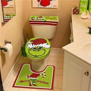 Christmas Decorations - Xmas Bathroom Sets - Grinch Decor Toilet Seat Cover